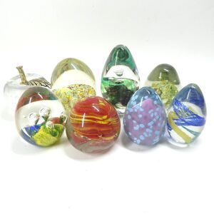 Art Glass Paperweights Lot of 8 Egg Sphere Swirl Bubbles Colorful
